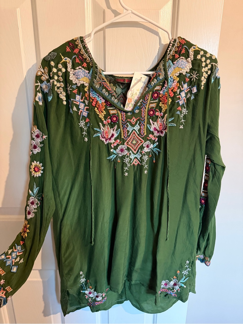 Johnny Was Olive Green Embroidered Peasant Tunic